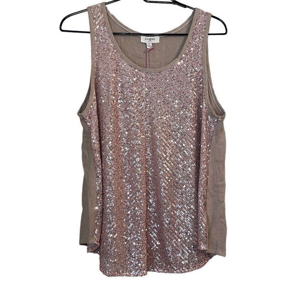 Umgee USA Medium Linen Blend Sequin Sleeveless Top New